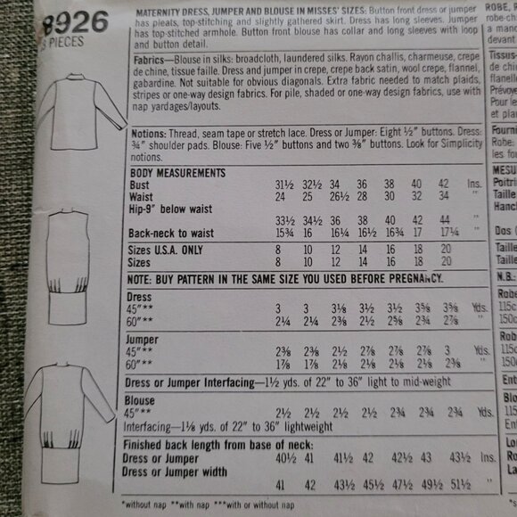 Simplicity 8926 Great Expectations Vintage Maternity Dress Pattern Size 16 - Picture 3 of 3